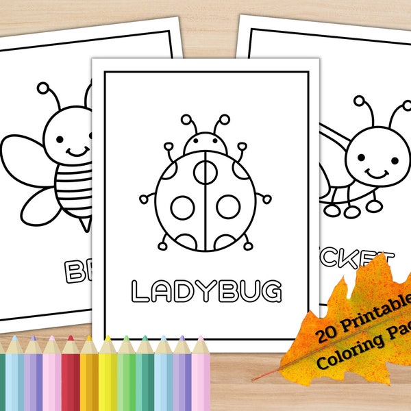 Insects Coloring Pages Bug Printable Coloring for Toddler Kids Digital Instant Download