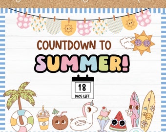 Countdown To Summer Bulletin Board Kit On the Beach Classroom Decor Printable
