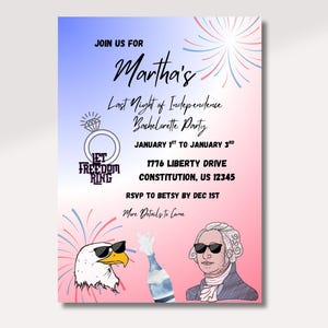 Last Night of Independence Bachelorette Invitation, Patriotic Bachelorette Invitation, Bachelorette Invitation, Last night of freedom