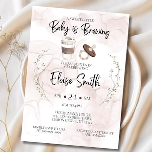 Baby is Brewing Shower invitation, gender neutral baby shower, coffee baby shower, baby invitation template, neutral baby shower, download