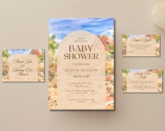Watercolor Cactus Baby Shower Invitation: Gender Neutral Desert Theme (Digital Download, 5x7" PDF Template)