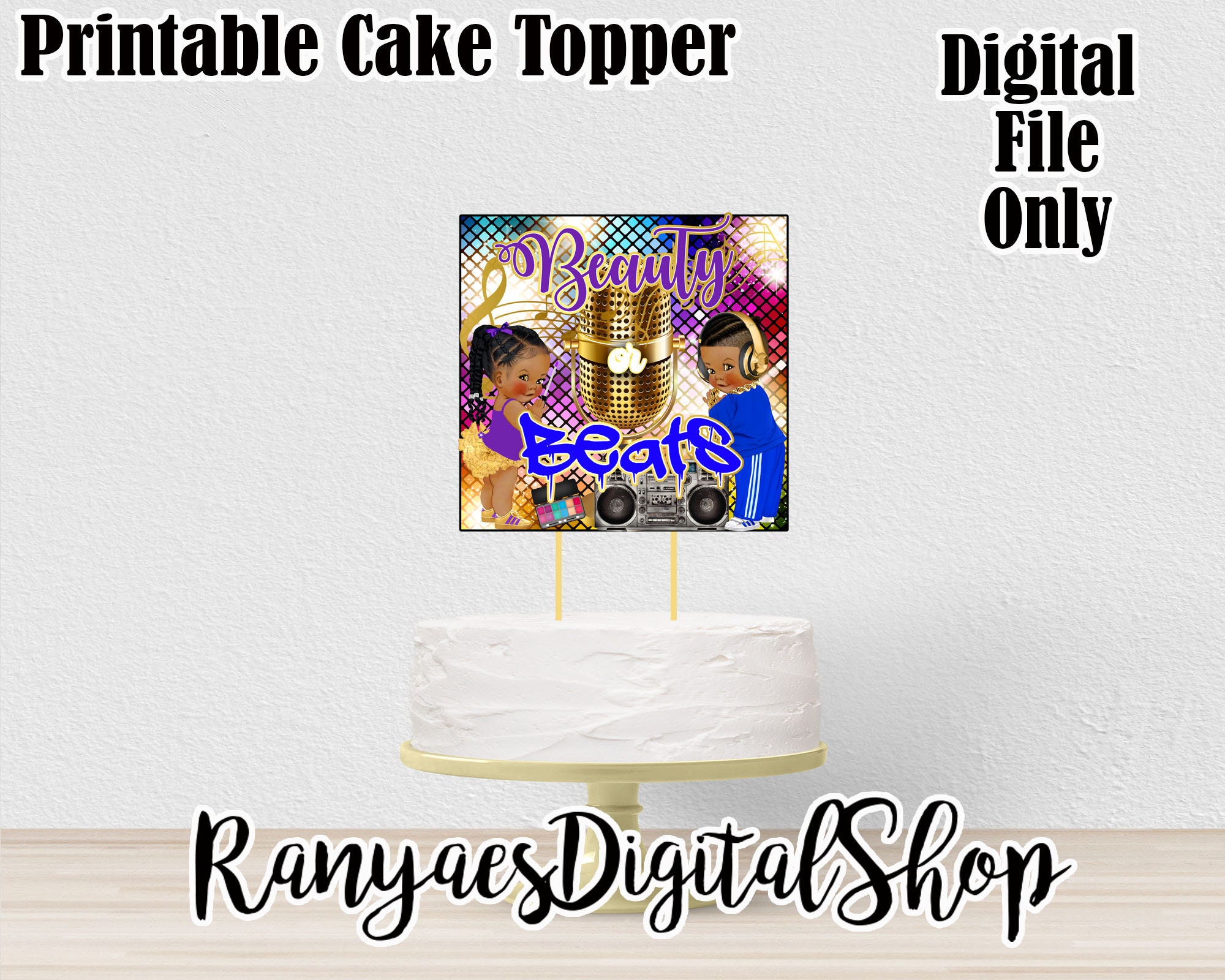Beauty Or Beats Cake Topper Gender Reveal Baby Shower Etsy