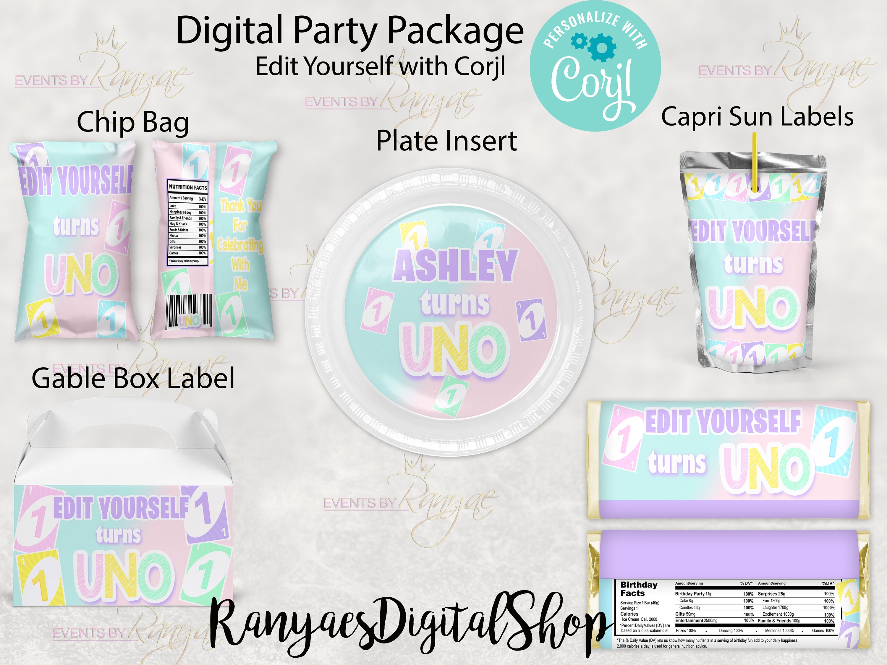 First Birthday Digital Party Package Edit Text Online With - Etsy