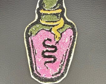 Snake Potion Bottle Embroidered Patch: Witchy Magic Apothecary