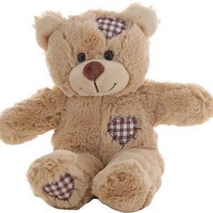 Grey teddy bear with hot sale patches