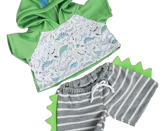 Dino Hoodie and Shorts Set for 14-16 Inch Plush Animals