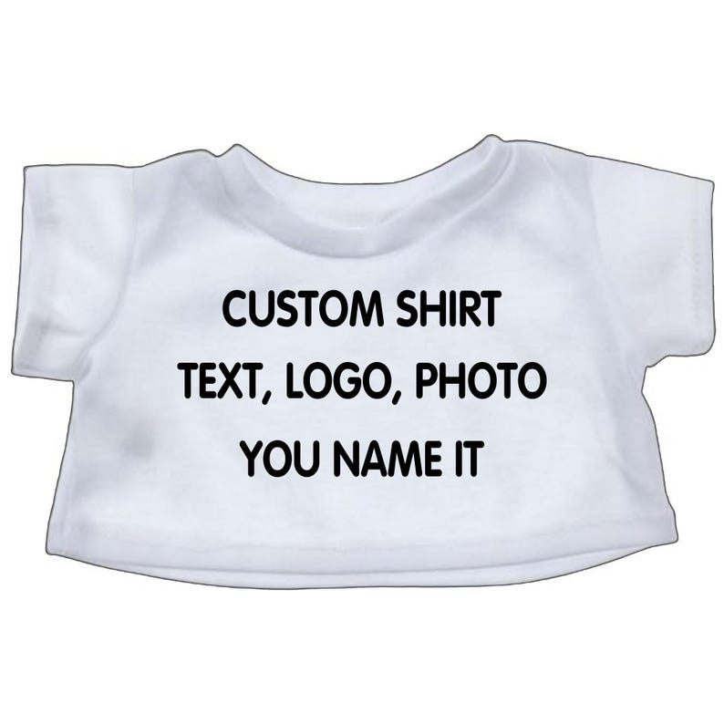 A white t-shirt with the text "CUSTOM SHIRT" printed on it.