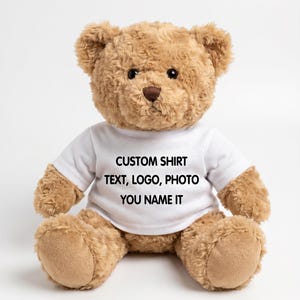 Custom Stuffed Animal T-Shirt, Personalized Plushie Clothing for 8 Inch Plush, Photo Text Logo Teddy Bear Shirt