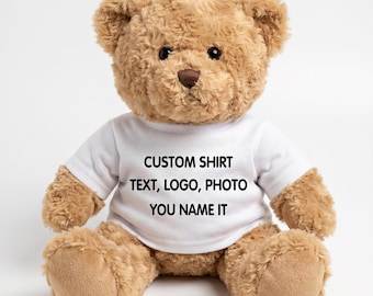 Custom Stuffed Animal T-Shirt, Personalized Plushie Clothing for 8 Inch Plush, Photo Text Logo Teddy Bear Shirt