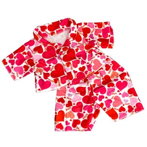 Heart Pattern PJs Animal Outfit | Fits BAB & 14 to 16 Inch Plush Animals | Plushie Clothing | Stuffed Animal Accessory