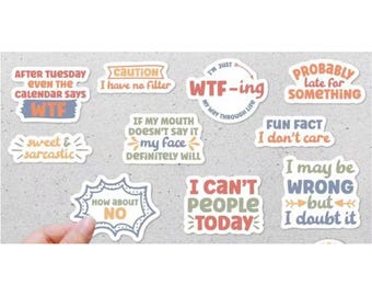 FUNNY 10 Piece Waterproof STICKER PACK for Laptops, Water Bottles, Notebooks, Journals and more