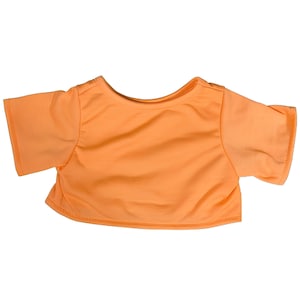 a bright orange cropped t-shirt against a white background.
