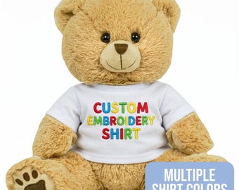 Custom Embroidered Teddy Bear Shirt, Personalized Plush Toy Clothes, Fits 14-16 Inch Animals