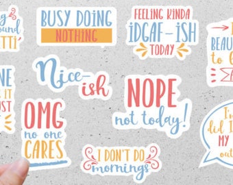 SARCASTIC 10 Piece Waterproof Sticker PACK for Laptops, Water Bottles, Notebooks, Journals and more