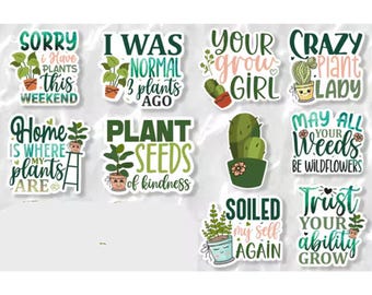 Funny House Plant Stickers, Waterproof Laptop Decals, 10 Piece Pack