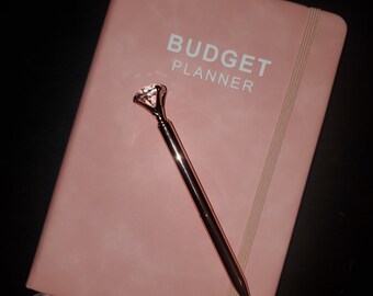 Pink Hardback Monthly Budget Planner, Financial Planner, Expense Tracker, Bill Tracker, Budget Journal, with Pink Diamond Pen | Budget Set