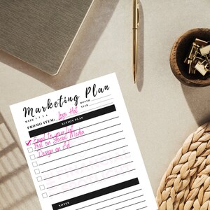 Marketing Plan Worksheet | Simple Marketing Planner | Printable Marketing Strategy | Easy Promotion Plan