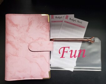 Pink Marble Budget Binder Planner with 7 Pink Vinyl Labeled Cash Envelopes, Cash Wallet, Cash Envelope System, GIFT SET