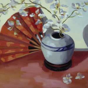 Ginger Jar and Fan with Flowers- Fine Art Print from Still Life Oil Painting