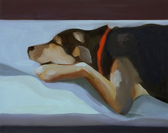 Knopf Nase - Fine Art Print von Original Hund Haustier Portrait Ölgemälde