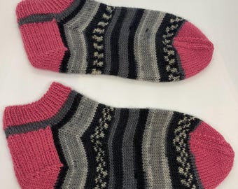 Calcetines tobilleros de rayas tejidos a mano / talla 3 - 4