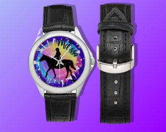 Personalized Horse Watch For Women, Customized Gift for Horse Riding Girls, Personalise Leather Watch for Horse Riders, Horse Gifts