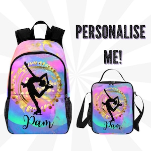 Sac à dos de patinage sur glace personnalisé pour fille - Sac à dos de patineur artistique personnalisé avec nom - Sac d'école ou de livre pour patineuse sur glace, filles et adolescents