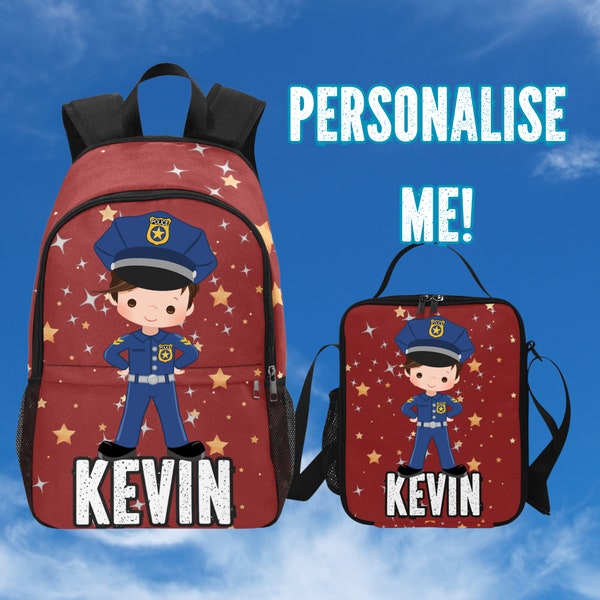 Boys Cop Backpack Fully Personalized - Add Name Choose Boy - Cool Backpack for Boys - Customized Police Backpack for Kids  - BOys Bag