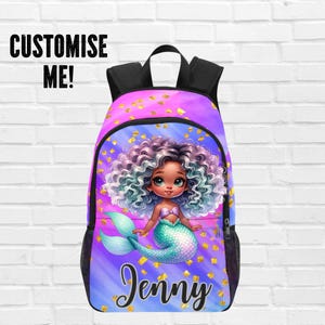 Sac à dos personnalisé sirène noire magique pour fille - Sac à dos personnalisé princesse afro-américaine pour tout-petits et filles - Convient pour ordinateur portable