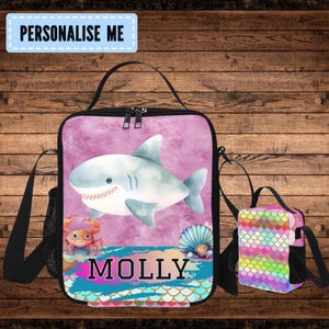 Sac à lunch requin personnalisé pour tout-petits, cadeaux requin pour enfants, sac à lunch avec requins pour enfants de la maternelle, avec sangles et poches