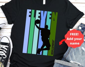 Kids Personalized 11th Birthday Basketball Shirt - Boys 11 Today Basketball Shirt Fully Customized With Name - Cool Retro Graphic Design