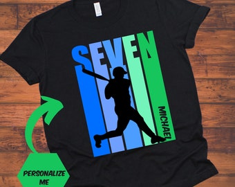 Boys Personalized 7th Birthday Baseball Shirt - Boys 7th Baseball Shirt Fully Customized With Name - 7th Birthday For Baseball Kids