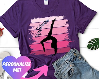 Personalized Gymnastics Birthday Shirt for Girls, Girls Handstand TShirt With Name And Age,  Gymnast T-Shirt for Sports Girls, Retro Tees