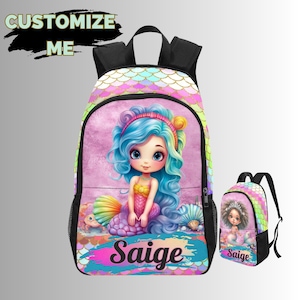 Sac à dos sirène violet, sac à lunch, ensemble trousse à crayons sirène et sac à cordon, mignons sacs à dos sirène pour jeunes filles entrant à l'école