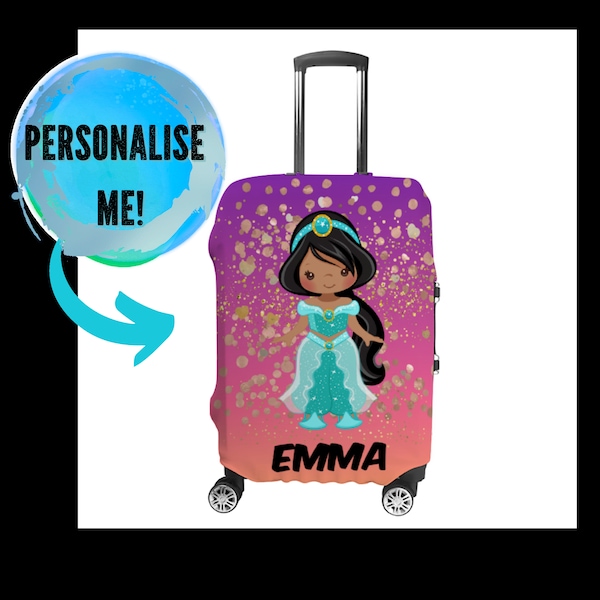 Personalized Princess Jazmine Luggage Cover For Girls, Customized Suitcase Cover for Kids, Personalise Girls Princess Luggage Cover,