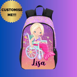 Sac à dos personnalisé pour fille en fauteuil roulant, cadeaux inspirants pour enfants à mobilité réduite, sac à dos pour tout-petits pour l'école, école personnalisée