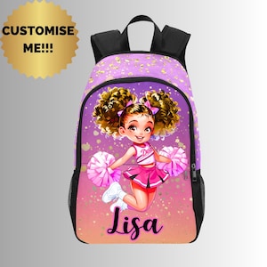 Sac à dos de pom-pom girl pour filles - Sac à dos pour petites filles pour l'école - Entièrement personnalisable avec le nom - Sac à dos de pom-pom girl assorti
