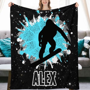 Personalized Snowboarding Blanket With Name On - Boys Blanket For Snowboarder  Kids- Customised Snowboard Bedding for Kids Boys Children