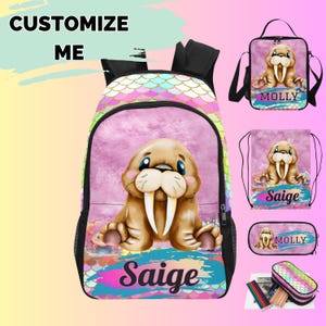 Sac à dos morse, sac à lunch, ensemble trousse et sac à cordon, sacs morses pour la rentrée scolaire, cadeaux morses pour toute-petite fille, sacs à dos