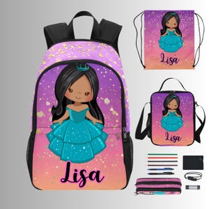 Sac à dos princesse personnalisé pour toute-petite fille, sac à dos magique pour jeunes filles et sac à lunch assorti, sac à dos princesse pour cartable