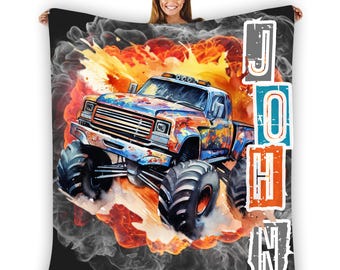 Couverture personnalisée Monster Trucks pour garçons, couverture Monster Trucks pour garçons, cadeaux de camion pour enfants, couverture pour jeunes Monster Trucks