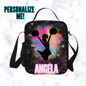 Personalized Girls Cheerleading Lunchbag For School Lunch, Customized Cheerleader Lunchbox With Strap For Sporty Kids Youth Cheer Squad
