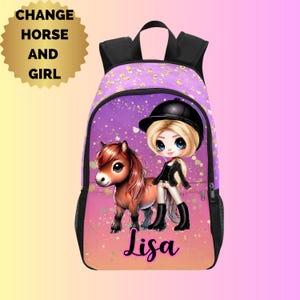 Sac à dos cheval personnalisé pour cow-girl - Sac à dos cheval pour ordinateur portable - Cartable pour cavalière, sac cheval pour tout-petits de la maternelle