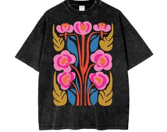 Graphic Artsy TShirt in Oversized Style, Oversized Floral Graphic Tees for Men, Mens Oversize Shirts With Flowers, Floral Shirts, Elegant