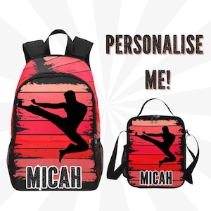 Sac à dos de karaté pour garçons personnalisé avec son nom, cartable personnalisé pour enfants de karaté, sac à dos pour enfants de style rétro, sac à dos élégant pour jeunes