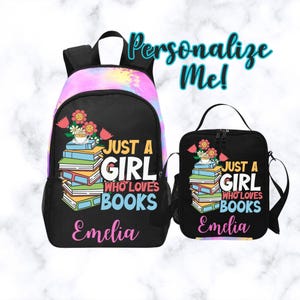 Sac à dos personnalisé Just A Girl Who Loves Books pour filles - Sac à dos de lecture de livres pour enfants pour licornes aimant lire beaucoup