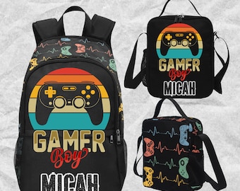 Personalized Gamer Boy Backpack, Customized Gaming Backpack With Name On, Gamer Boys Backpack for School Bag, matching Lunchbox Set