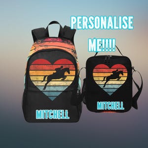 Sac à dos cheval rétro personnalisé pour fille - Cartable Sunset Graohics pour les amateurs de chevaux - Cadeau pour chevaux enfants - Sac à dos fille pour préscolaire