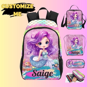 Sac à dos sirène personnalisé pour fille, sac sirène personnalisé pour toute-petite, sacs à dos sirène pour enfants d'âge préscolaire avec nom