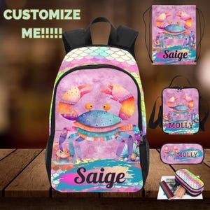 Sac à dos crabe, sac à lunch, ensemble trousse et sac à cordon, sacs crabe pour la rentrée, cadeaux crabe pour toute-petite fille, sacs à dos